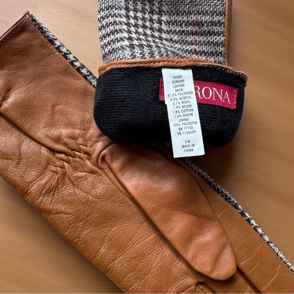 MERONA Plaid Tweed & Genuine Leather Gloves – Size S/M - Picture 3 of 7